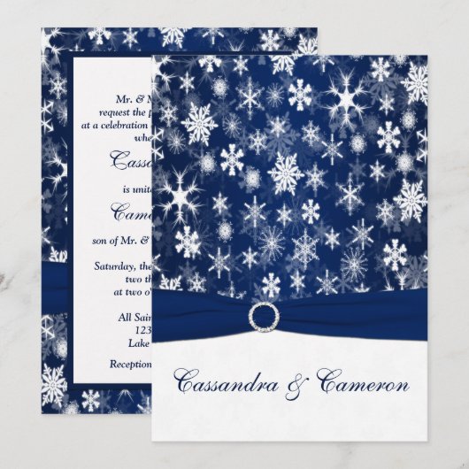 BEDRUKT LINT Marine Blauw, Wit Sneeuwvlokken Bruil Kaart (Voorkant / Achterkant)