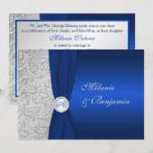 BEDRUKT LINT Marine Zilver Damask Bruiloft Uitnodi Kaart (Voorkant / Achterkant)