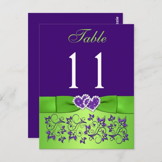 BEDRUKT LINT Paarse, Groene Tafelnummer Briefkaart (Voorkant / Achterkant)