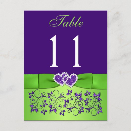BEDRUKT LINT Paarse, Groene Tafelnummer Briefkaart (Voorkant)