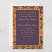 BEDRUKT LINT Paarse Oranje Damask Bruiloft Uitnodi Kaart (Achterkant)