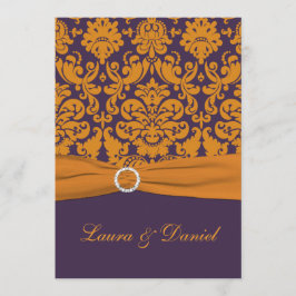 BEDRUKT LINT Paarse Oranje Damask Bruiloft Uitnodi Kaart