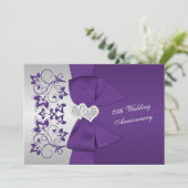 BEDRUKT LINT Paarse, zilveren 25e Jubileum Kaart (Staand voorkant)