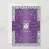 BEDRUKT LINT Paarse Zilveren Bruiloft Uitnodiging (Voorkant)