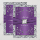 BEDRUKT LINT Paarse Zilveren Bruiloft Uitnodiging (Voorkant / Achterkant)