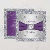 BEDRUKT LINT Paarse Zilveren Bruiloft Uitnodiging (Voorkant / Achterkant)