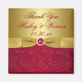 BEDRUKT LINT Rood, Goud Bloemen bruiloft gunst Magneet