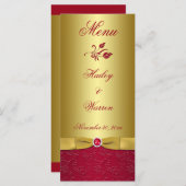 BEDRUKT LINT Rood, Goud Bloemen Menu Kaart (Voorkant / Achterkant)