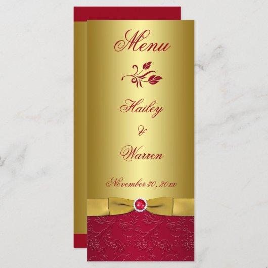 BEDRUKT LINT Rood, Goud Bloemen Menu Kaart (Voorkant / Achterkant)