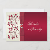 BEDRUKT LINT Rood, Ivoor Bloemen Bruiloft Invit Kaart (Voorkant)