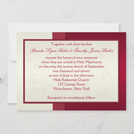 BEDRUKT LINT Rood, Ivoor Bloemen Bruiloft Invit Kaart (Achterkant)