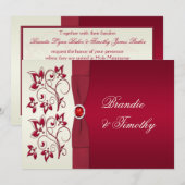BEDRUKT LINT Rood, Ivoor Bloemen Bruiloft Invit Kaart (Voorkant / Achterkant)