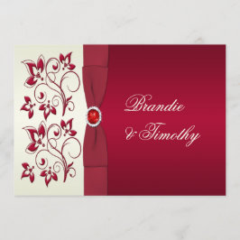 BEDRUKT LINT Rood, Ivoor Bloemen Bruiloft Invit Kaart