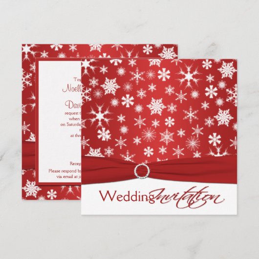 BEDRUKT LINT Rood Wit Sneeuwvlokken Bruiloft uitno Kaart (Voorkant / Achterkant)