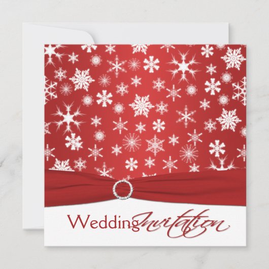 BEDRUKT LINT Rood Wit Sneeuwvlokken Bruiloft uitno Kaart (Voorkant)