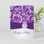 BEDRUKT LINT Royal Paarse en Silver Damask Kaart (Staand voorkant)