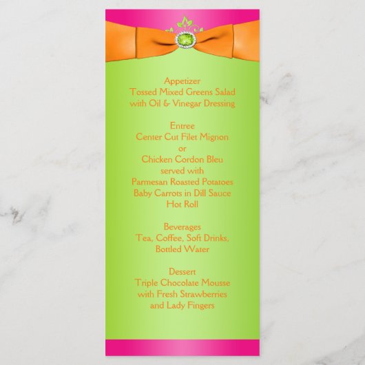 BEDRUKT LINT Roze Sinaasappel Limoen Bloemen Menu  (Achterkant)