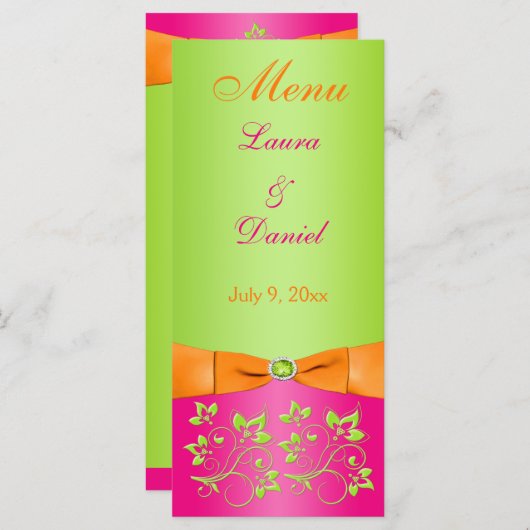 BEDRUKT LINT Roze Sinaasappel Limoen Bloemen Menu  (Voorkant / Achterkant)