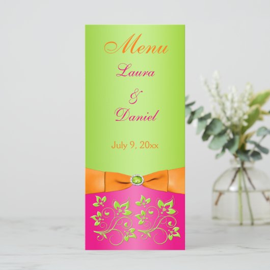 BEDRUKT LINT Roze Sinaasappel Limoen Bloemen Menu  (Staand voorkant)