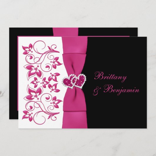 BEDRUKT LINT roze, wit, zwart bruiloft uitnodigen Kaart (Voorkant / Achterkant)