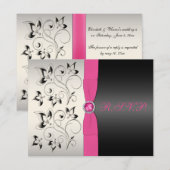 BEDRUKT LINT Roze Zwart Zilver Bloemen RSVP Card (Voorkant / Achterkant)