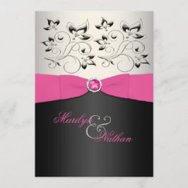 BEDRUKT LINT Roze, Zwart, Zilver Bruiloft Uitnodig Kaart