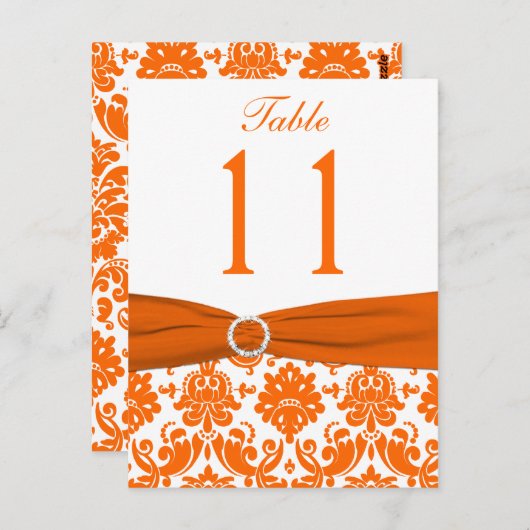 BEDRUKT LINT Sinaasappel Damask Tafelnummer Briefk (Voorkant / Achterkant)