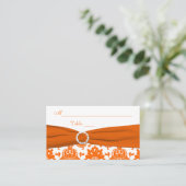 BEDRUKT LINT Wit, Oranje Damast Place Card Plaatskaartje (Staand voorkant)