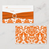 BEDRUKT LINT Wit, Oranje Damast Place Card Plaatskaartje (Voorkant / Achterkant)