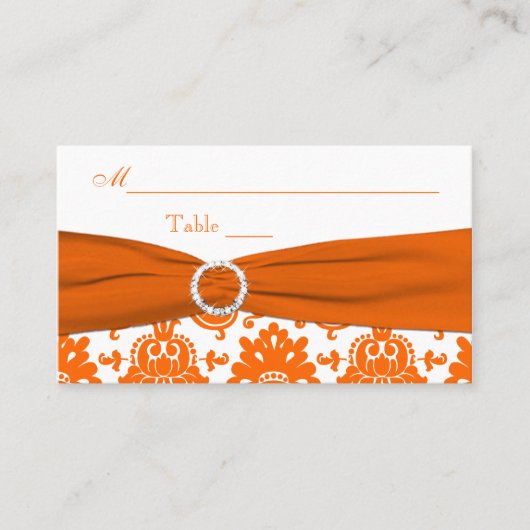 BEDRUKT LINT Wit, Oranje Damast Place Card Plaatskaartje (Voorkant)