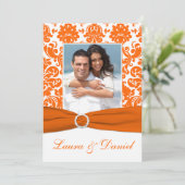 BEDRUKT LINT WIT, Sinaasappel Damask bruiloft uitn Kaart (Staand voorkant)