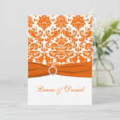 BEDRUKT LINT WIT, Sinaasappel Damask bruiloft uitn Kaart (Staand voorkant)