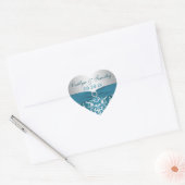 BEDRUKT LINT Zilver, Blauwgroen Damask Bruiloft St Hart Sticker (Envelop)