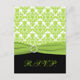 BEDRUKT LINT Zwart, Groen Damast Antwoord Kaart