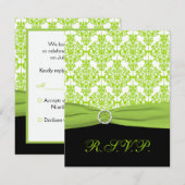 BEDRUKT LINT Zwart, Groen Damast Antwoord Kaart (Voorkant / Achterkant)