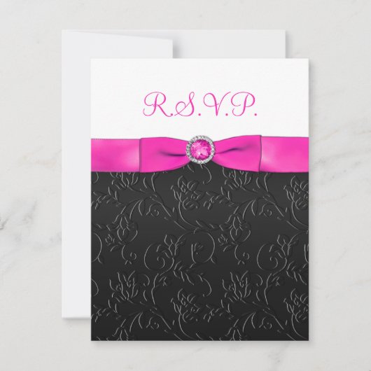 BEDRUKT LINT Zwart, Hot-Pink, Witte RSVP-kaart RSVP Kaartje (Voorkant)