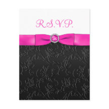 BEDRUKT LINT Zwart, Hot-Pink, Witte RSVP-kaart