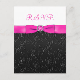 BEDRUKT LINT Zwart, Hot-Pink, Witte RSVP-kaart RSVP Kaartje
