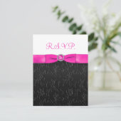BEDRUKT LINT Zwart, Hot-Pink, Witte RSVP-kaart RSVP Kaartje (Staand voorkant)