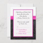 BEDRUKT LINT Zwart, Hot-Pink, Witte RSVP-kaart RSVP Kaartje (Achterkant)