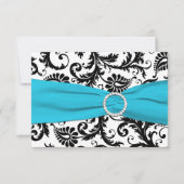 BEDRUKT LINT Zwart Wit Blauw Damask Reply Kaart (Voorkant)