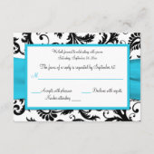 BEDRUKT LINT Zwart Wit Blauw Damask Reply Kaart (Achterkant)