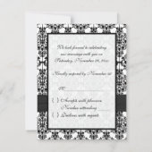 BEDRUKT LINT Zwart, wit Damast II RSVP-kaart RSVP Kaartje (Achterkant)