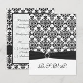 BEDRUKT LINT Zwart, wit Damast II RSVP-kaart RSVP Kaartje (Voorkant / Achterkant)