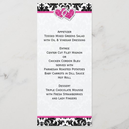 BEDRUKT LINT Zwart Wit Roze Bruiloft Menu Kaart (Achterkant)