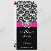 BEDRUKT LINT Zwart Wit Roze Bruiloft Menu Kaart (Voorkant / Achterkant)