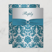 BEDRUKT LINTZILVER, Blauwgroen Damask Reply Kaart (Voorkant / Achterkant)