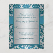 BEDRUKT LINTZILVER, Blauwgroen Damask Reply Kaart (Achterkant)