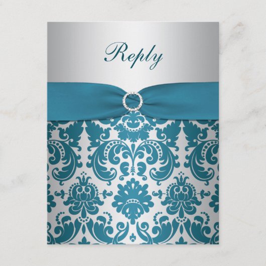 BEDRUKT LINTZILVER, Blauwgroen Damask Reply Kaart (Voorkant)