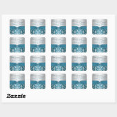 BEDRUKT LINTZILVER, Blauwgroen Damask Snoep Buffet Vierkante Sticker (Vel)